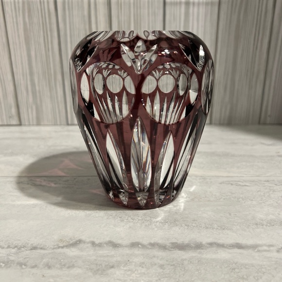 AMETHYST PURPLE PLUM VASE CUT TO CLEAR LEAD CRYSTAL NACHTMANN BAMBERG GERMANY - Picture 1 of 3